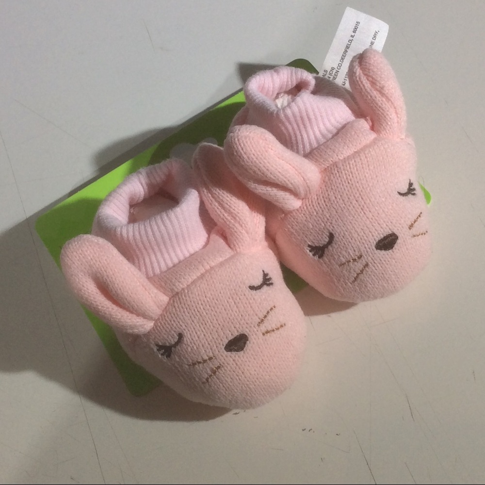 Happy Go Fluffy Baby Booties Pink Bunny Rabbit Plush Slipper Shoes